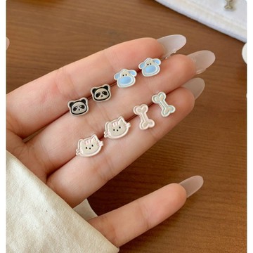 卡通可愛貓咪釣魚耳環 精緻甜美耳飾 小狗耳環 高級感耳圈 設計感配飾 夏季學生耳釘 耳墜 學生耳飾 百搭高顏值