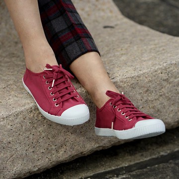 西班牙國民帆布鞋 CIENTA 74997 20 波爾多紅  經典布料 繫帶款