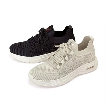 【Robinlo】休閒鞋 運甕休閒鞋 輕量休閒鞋 (Balzac極致舞動亮鑽輕量飛織休閒鞋) 閃耀黑 / 香檳米白