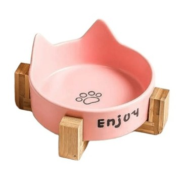 寵物星樂園 寵物貓耳陶瓷碗架  貓爪 粉色  1個
