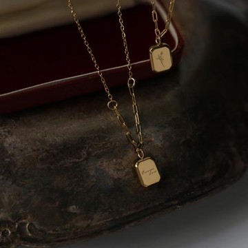 不褪色法式薰衣草英文雙面項鏈極簡鍍18K金小巧迷你鎖骨鏈ins氣質