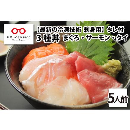 ふるさと納税 海鮮丼の具3種盛り（マグロ・サーモン・タイ）60g（タレ付） × 5人前【最新の冷凍.. 福井県鯖江市