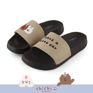 Paidal x 87小兔與生日快樂熊 一片式運動拖鞋-奶茶