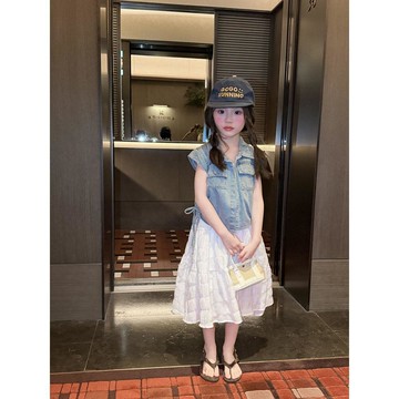 Mimo⭐女童夏季連衣裙套裝夏裝小女孩牛仔馬甲洋氣兩件套