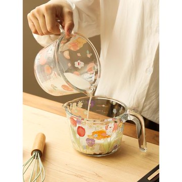 藍蓮花家居玻璃量杯帶刻度家用食品級廚房烘焙耐高溫打蛋杯牛奶杯