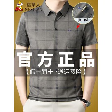 稻草人男士短袖t恤2024新款中老年男半袖純棉上衣爸爸POLO衫夏季