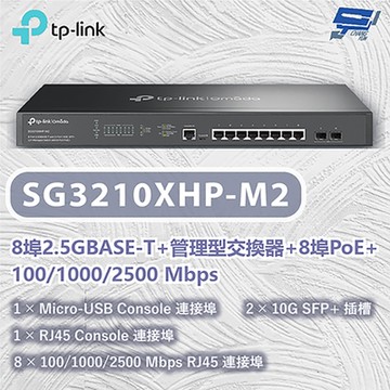 TP-LINK TL-SG3210XHP-M2 Omada 8 埠 2.5GBASE-T 和 2 埠 10GE SFP+ L2+ 管理型交換器 (含 8 埠 PoE+) 昌運監視器