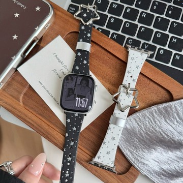 波點星星真皮錶帶 適用Apple watch11錶帶 iwatch錶帶 全系列通用錶帶 當季錶帶