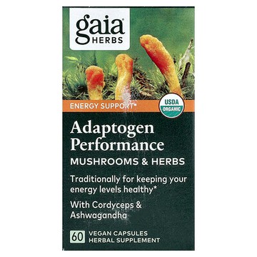 Gaia Herbs, 適應原表現，蘑菇和草本，60 粒全素膠囊