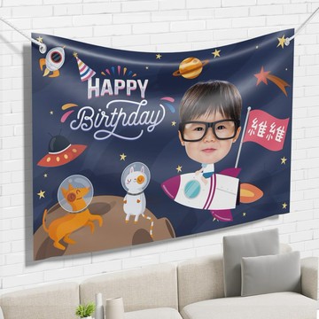 太空火箭照片生日布條 生日布條 專屬布條 生日派對 客製化禮物