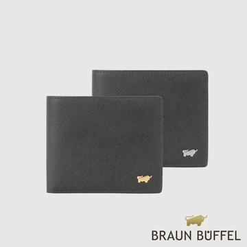 【BRAUN BUFFEL 德國小金牛】台灣總代理尚恩A 8卡中間翻零錢袋短夾-黑色/BF354-318-BK