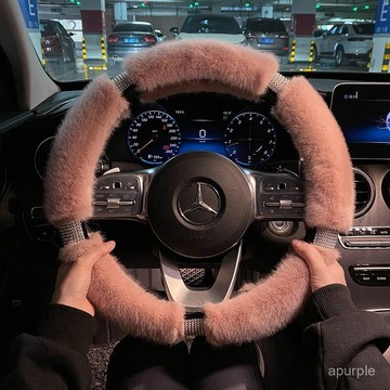 汽車方嚮盤套冬季毛絨女韓國可愛網紅四季通用時尚創意鑲鑽車把套 FJZK