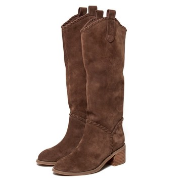 凡人與路-Monazu手工鞋 真皮西部長靴_淺咖 34-40碼