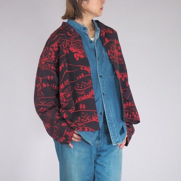 【日本製造】復古和服翻拍、男女通用 L、長袖真絲襯衫、桑葚色