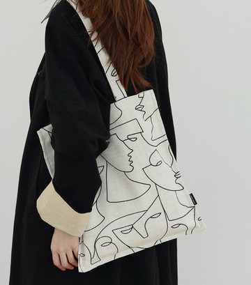 【臉】森系復古文青/高級感抽像人臉刺繡單肩布包