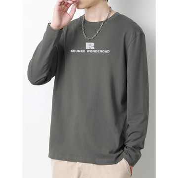 秋季男士長袖t恤純棉潮流印花全棉內搭打底衫圓領寬松灰色秋衣服