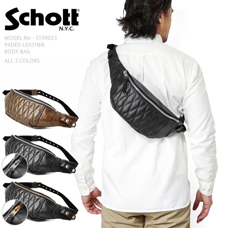 Schott ショット パデッドレザーボディバッグ メンズ ボディバッグ ...