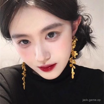 FIXOOFIX複古金色花朵流蘇耳環女輕奢高級感誇張耳飾秋冬氣質耳釘
