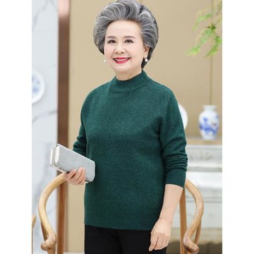 2025新款中老年人媽媽秋冬針織衫長袖毛衣女加大碼奶奶純色打底衫