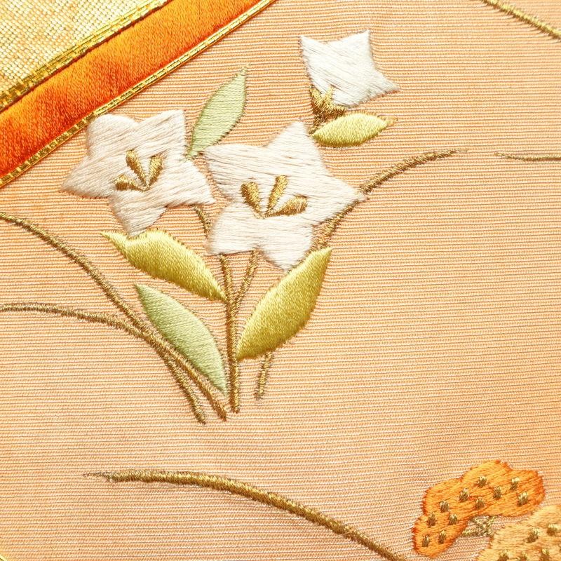 名古屋帯 金駒刺繍 刺繍 箔 太鼓柄 良品 正絹 花柄 名古屋仕立て 橙 
