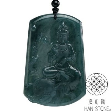【漢石齋】天然翡翠A貨 普賢菩薩玉佩吊墜 冰種深藍水(47*70*8mm)
