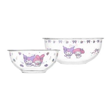 【美國康寧 CORELLE】(三麗鷗)酷洛米&美樂蒂-玻璃調理盆2入組(1400ml+2400ml)