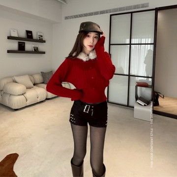 【多金甜辣】DOMISS收腰毛領毛衣-2色 (現貨)
