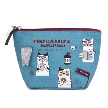 Kusuguru Japan 零錢包 書香咖啡館 隨身小物收納包 化粧包 -藍綠