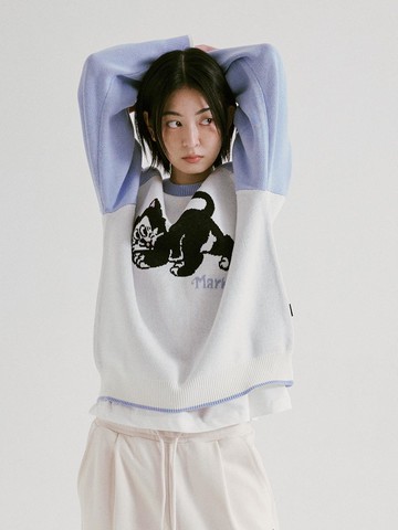 Kitten Raglan Loose-fit Crewneck Knit [Beige]