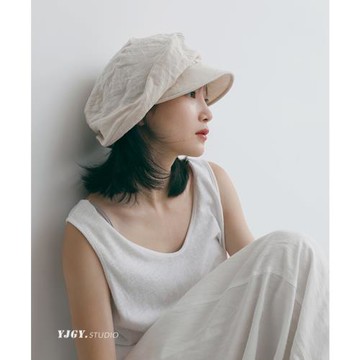透氣亞麻寬松版型復古云朵帽文藝日系畫家帽可調節報童帽子女夏季