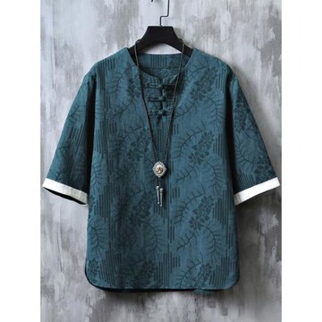 中國風男裝提花棉麻短袖t恤男夏季復古居士服新中式唐裝亞麻禪服