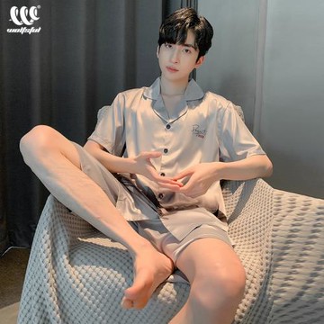 睡衣男士夏季薄款冰絲短袖短褲青少年奢華仿真絲綢大碼家居服套裝