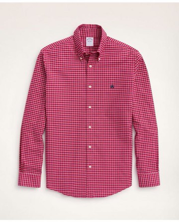 Brooks Brothers Men's Regent Regular-Fit Sport Shirt, Non-Iron Oxford Button-Down Collar Ground Check | Red | Size XS