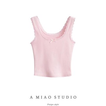 溫柔甜辣蝴蝶結蕾絲花邊小吊帶女純欲U領內搭外穿洋氣背心打底衫