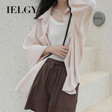 IELGY 襯衫女百搭復古港味薄款法式寬鬆設計感小眾上衣
