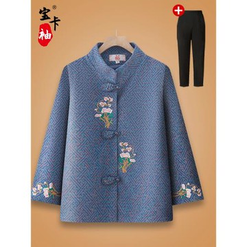 中老年媽媽唐裝繡花外套女60歲70奶奶秋裝高貴洋氣新中式國風上衣