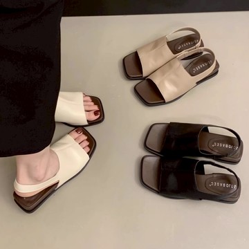 白鳥麗子 [現貨快出] 韓風素面寬帶皮革側鬆緊厚底涼鞋