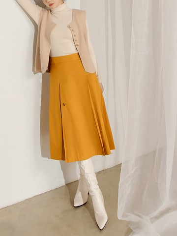 棉質純色打褶A字長裙