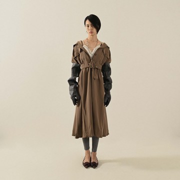 【NaSuBi Vintage】飄逸輪廓純色長版古著風衣