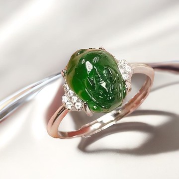 【招財神獸】冰種老坑綠翡翠貔貅戒指925銀 | 天然A貨翡翠 | 送禮