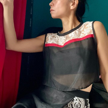 透膚絲質亨利領上衣 涼爽透氣 短版設計 可疊穿 小尺碼 和服改造