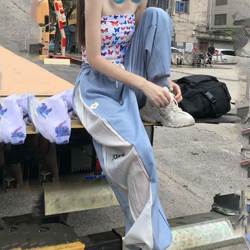 ins潮小雛菊高腰哈倫褲女寬松束腳jazz跳舞爵士風格裝顯瘦運動褲