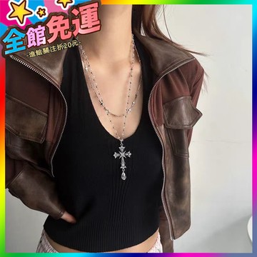 🌸台灣出貨🌸 甜酷y2k個性多層疊戴串珠十字架項鏈女小衆哥特辣妹鎖骨鏈潮 🥇滿額免運🥇X370-11-A