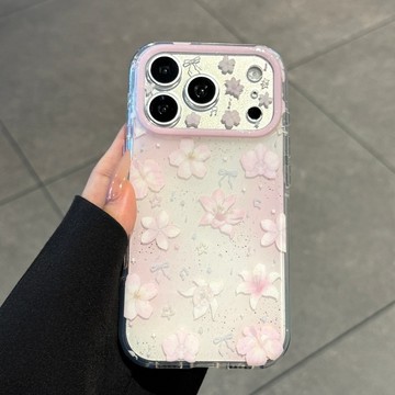 滿屏粉百合花手機殼適用蘋果17/16PROMAX小衆防摔iPhone15/14Plus簡約13精孔12/11保護殼
