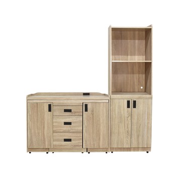 IHouse-匠人 6尺機能型三件式餐桌櫃/電器櫃(附插座)古橡