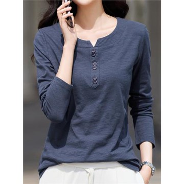 長袖t恤女春秋2026年新款寬松大碼v領純色正肩女士打底衫內搭上衣