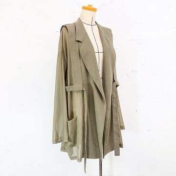 Aman No.40 墨綠色春夏寬鬆薄棉多穿法中長版外套