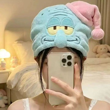 新上架👉可愛章魚哥幹發帽吸水超強海綿寶寶動漫周邊珊瑚絨加厚帽子頭巾交換禮物 送朋友禮物
