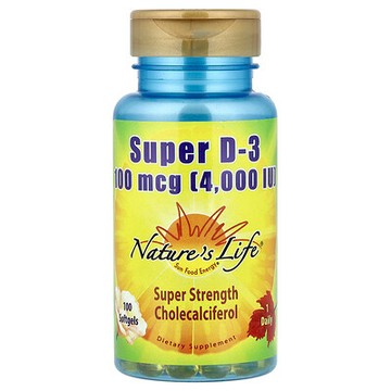 Nature's Life, 超級 D-3，100 微克（4000 國際單位），100 粒軟膠囊