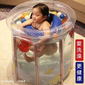 INS新生兒洗澡游泳池 透明支架水池 家用浴桶 可摺疊游泳池